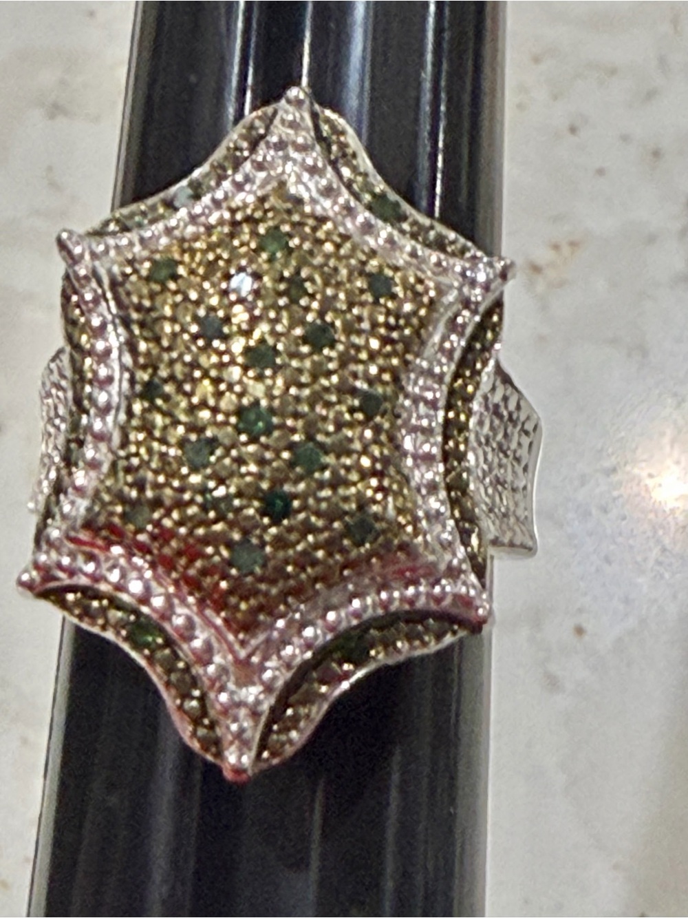 Authentic SJD Samara Jewelry Designs Green Pave Diamond Shield Ring – Size 8.5